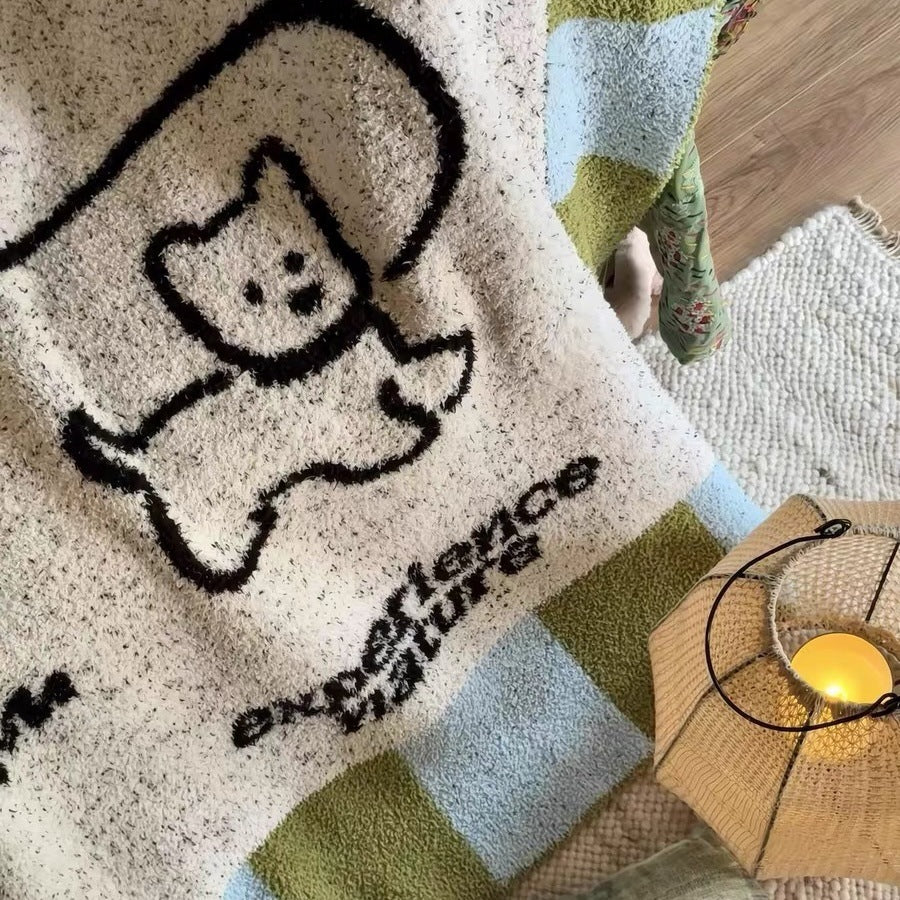 Cute Embroidered Baby Blanket - Soft Plush Striped Fleece Throw Blanket