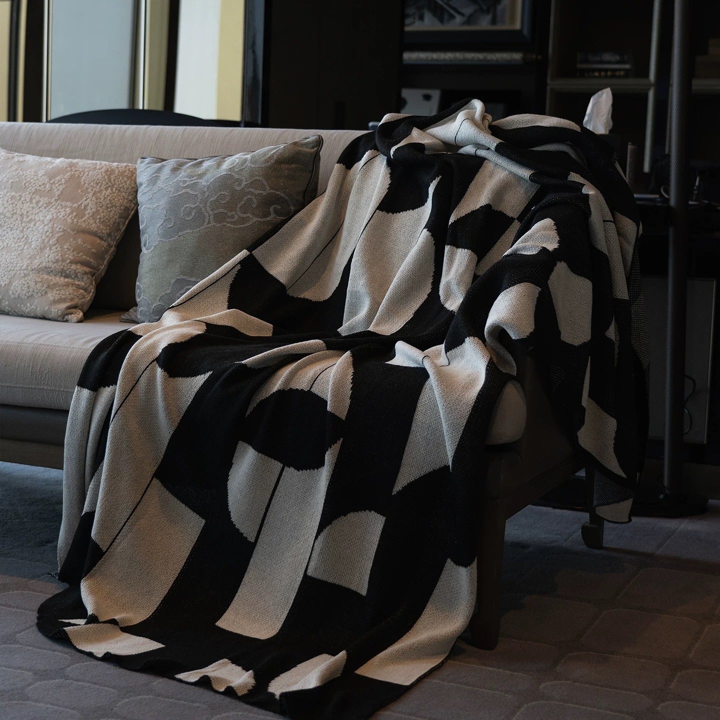 Modern Geometric Knit Throw Blanket - Lightweight Polyester Couch Blanket