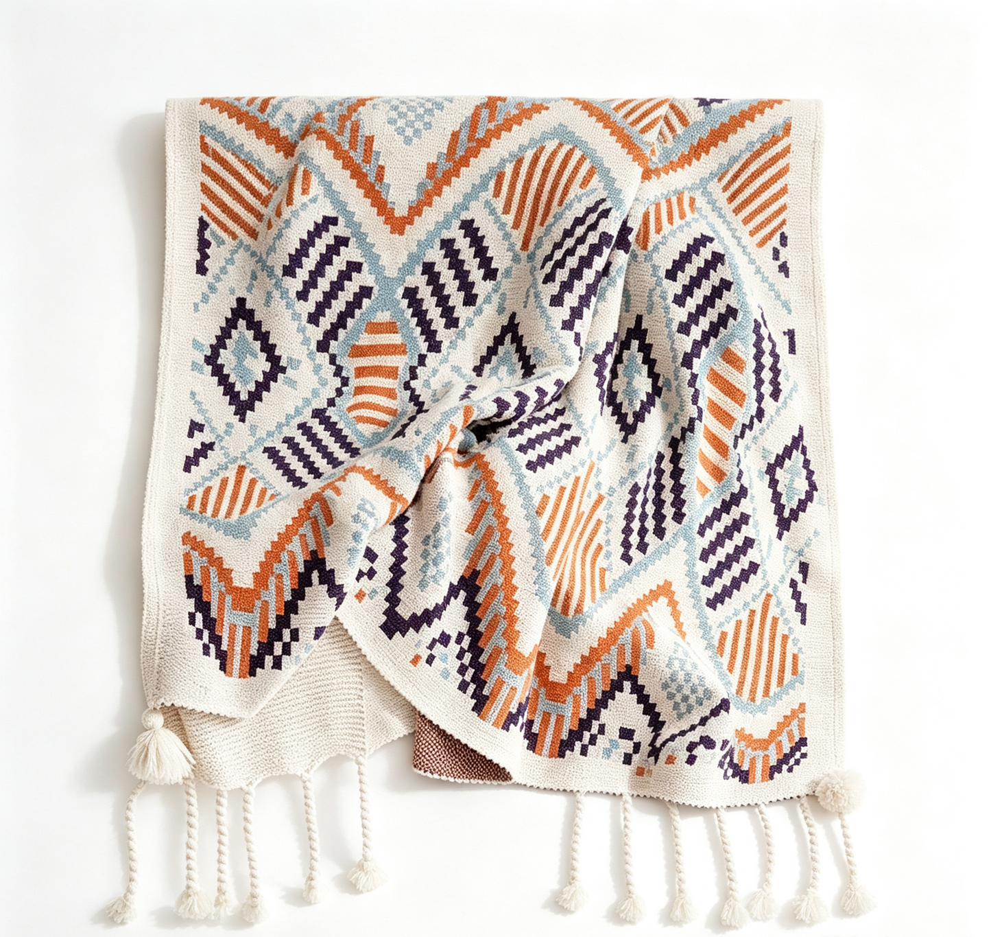 Boho Geometric Throw Blanket - Fringed Woven Polyester Couch Blanket
