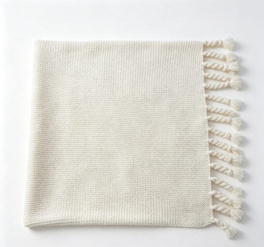 Chunky Knit Throw Blanket - Boho Fringed Woven Couch Blanket