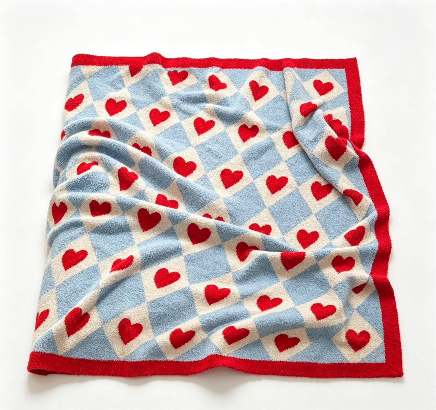Cute Heart Checkered Throw Blanket - Soft Cozy Polyester Bed Blanket