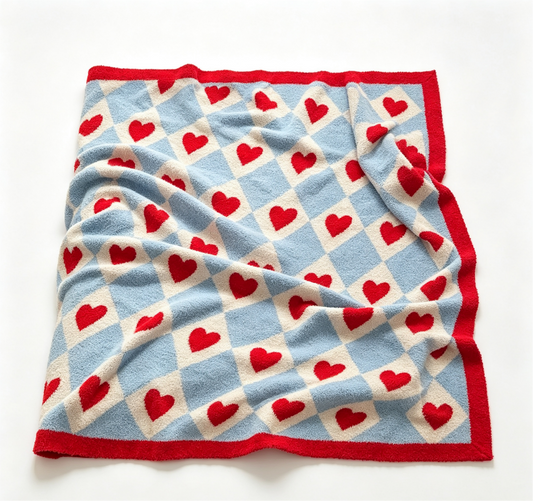 Cute Heart Checkered Throw Blanket - Soft Cozy Polyester Bed Blanket