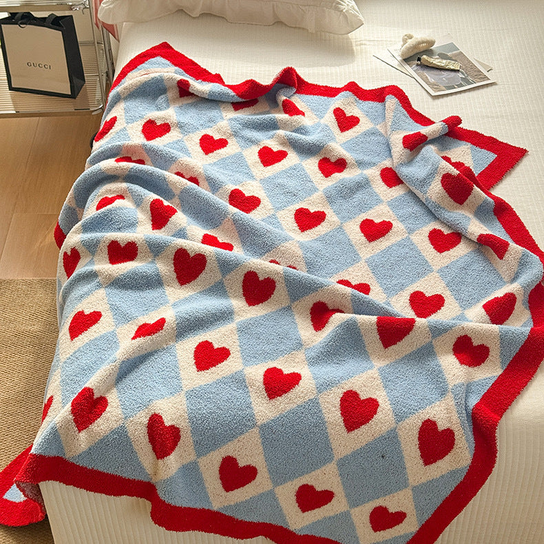 Cute Heart Checkered Throw Blanket - Soft Cozy Polyester Bed Blanket