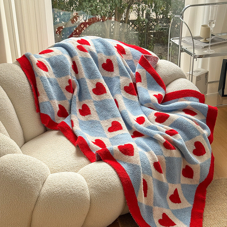 Cute Heart Checkered Throw Blanket - Soft Cozy Polyester Bed Blanket