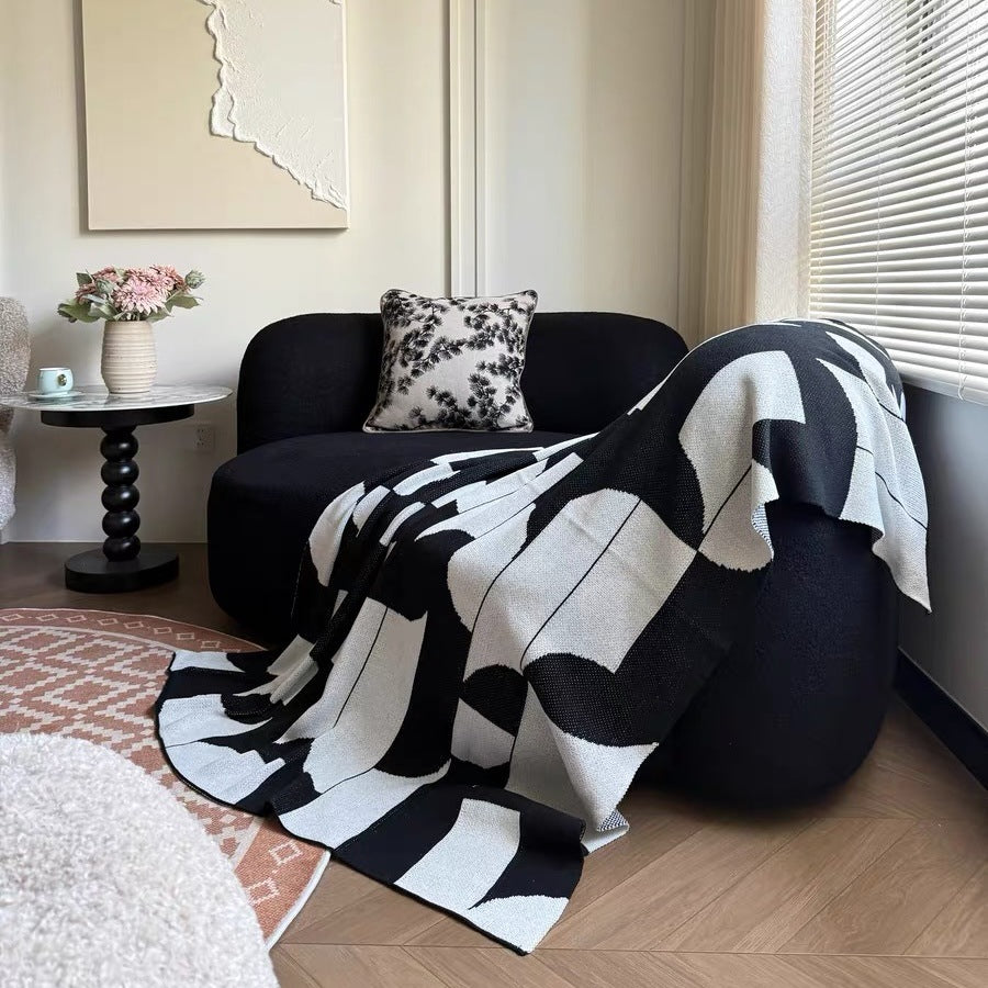 Modern Geometric Knit Throw Blanket - Lightweight Polyester Couch Blanket