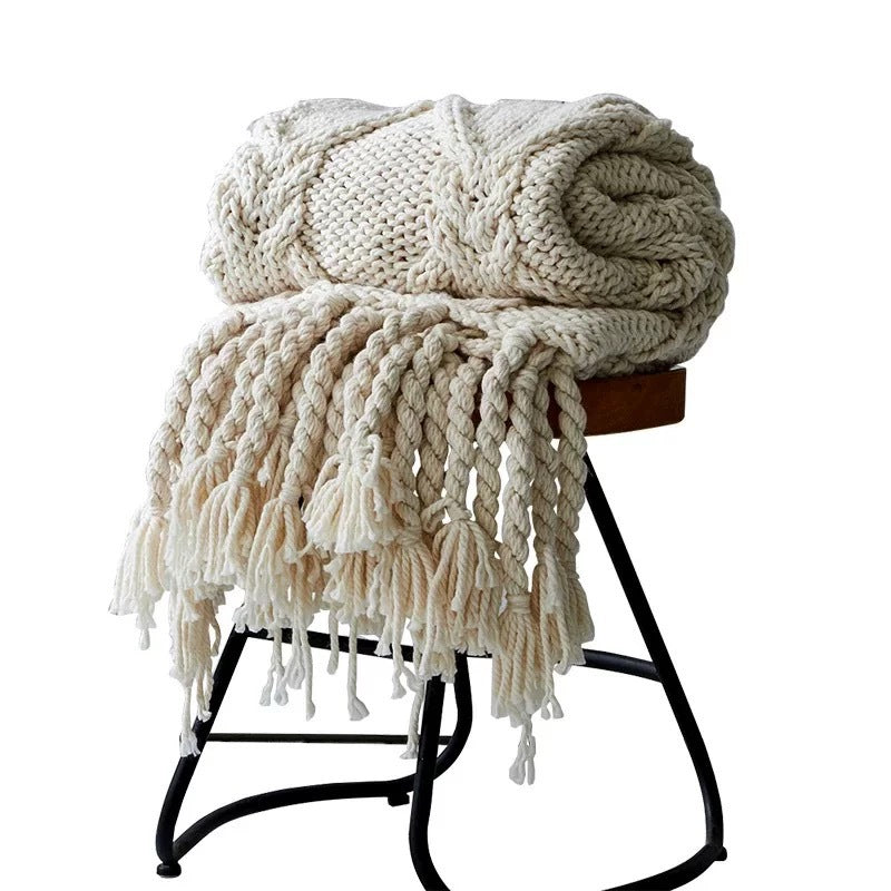 Macrame Knotted Throw Blanket - Heavyweight Boho Woven Couch Blanket