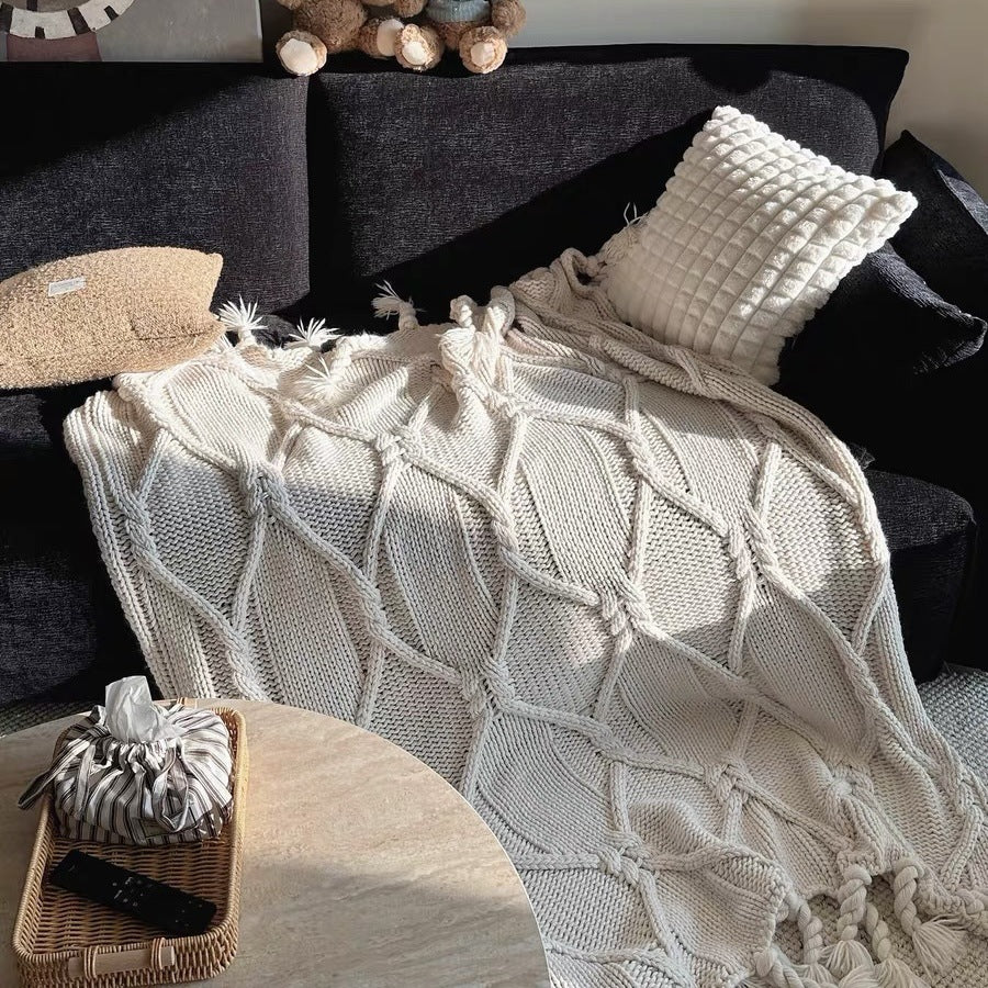 Macrame Knotted Throw Blanket - Heavyweight Boho Woven Couch Blanket
