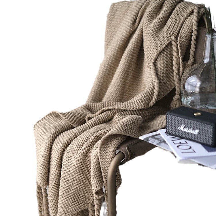 Chunky Knit Throw Blanket - Boho Fringed Woven Couch Blanket