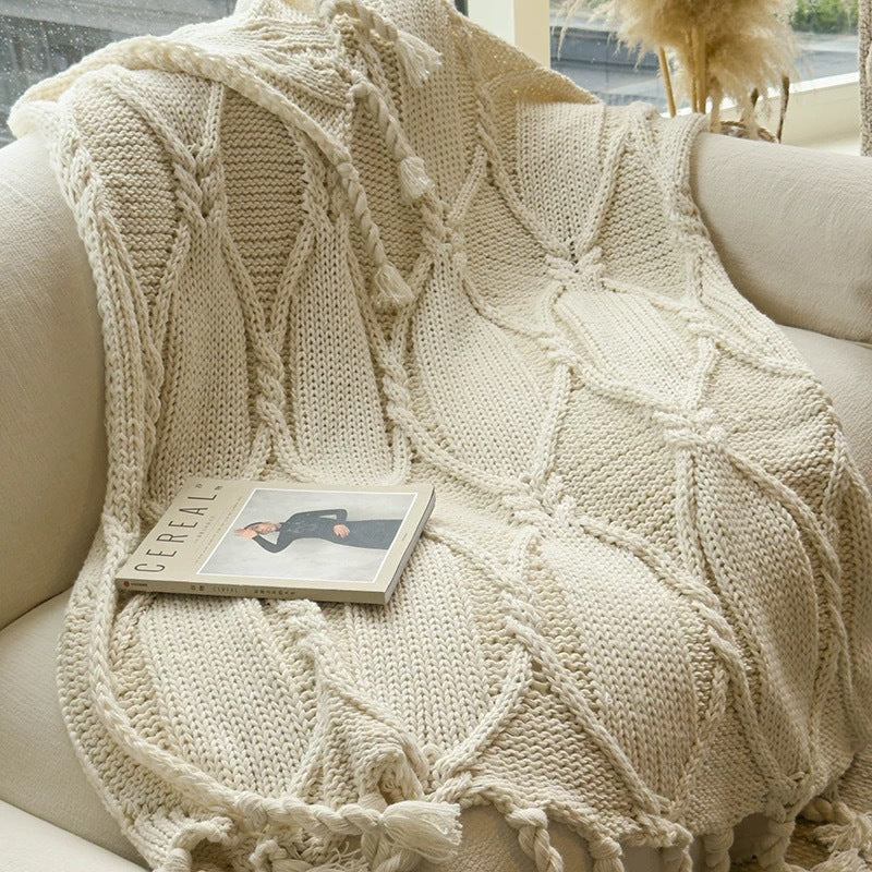Macrame Knotted Throw Blanket - Heavyweight Boho Woven Couch Blanket