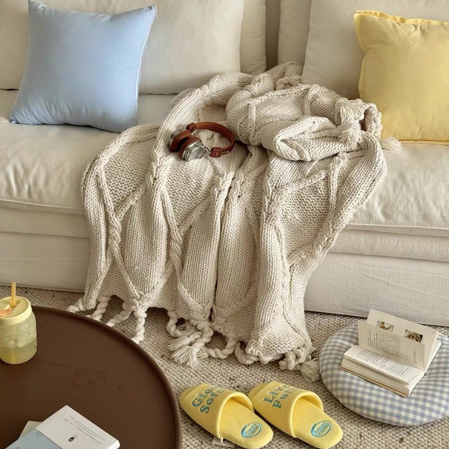 Macrame Knotted Throw Blanket - Heavyweight Boho Woven Couch Blanket