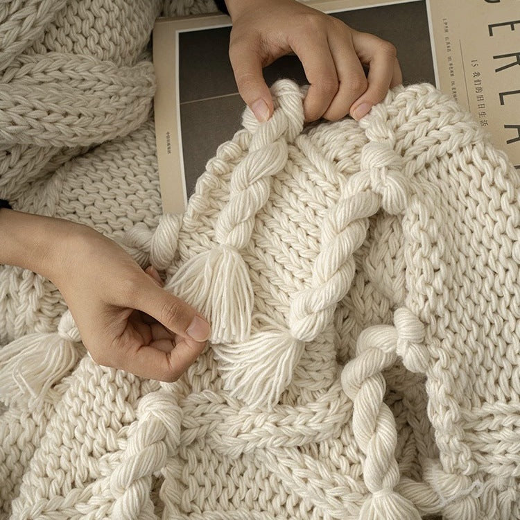 Macrame Knotted Throw Blanket - Heavyweight Boho Woven Couch Blanket
